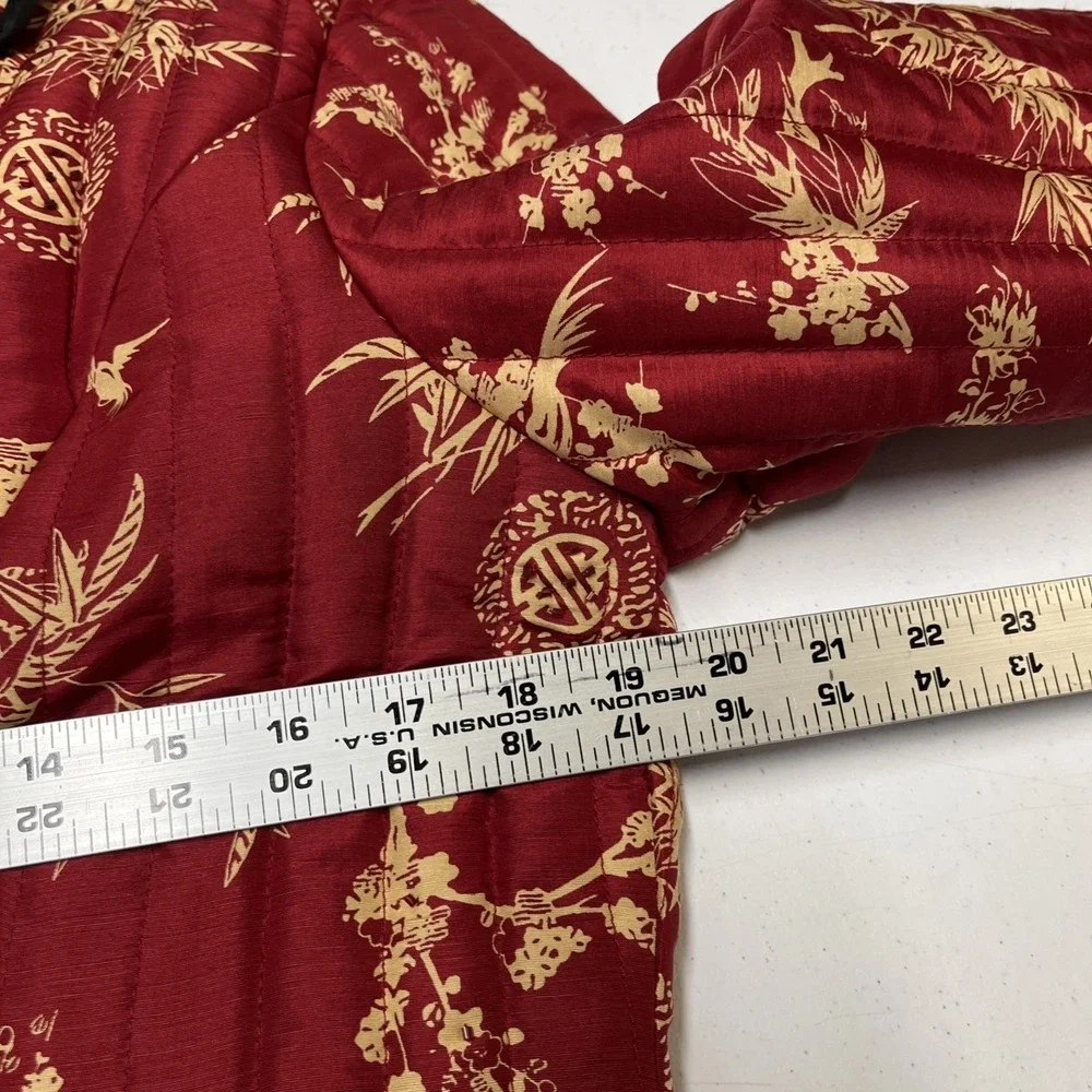 Carole Little Jacket Blazer Red Asian Floral Madarin Print Silk Quilted Size M